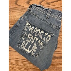 Emporio Armani Men's 36x32 Blue Denim Graffiti Baggy Jeans